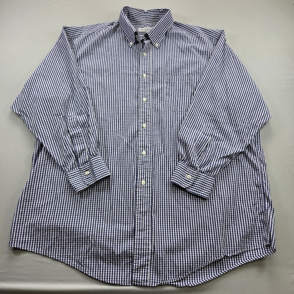 Brooks Brothers Makers Dress Shirt 17.5 33 Blue Gingham Button Down USA Cotton